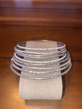 White & Silver Bangle Bracelets Fit Most Plus Size Wrist